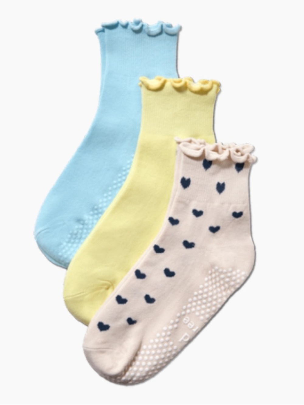Hold for Three Ruffled Ankle Grip Barre/Pilates Socks Blue, Yellow & 💕 size 4-12